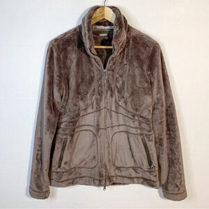 Athleta Plush Fleece Brown Zip Up Sweater Jacket